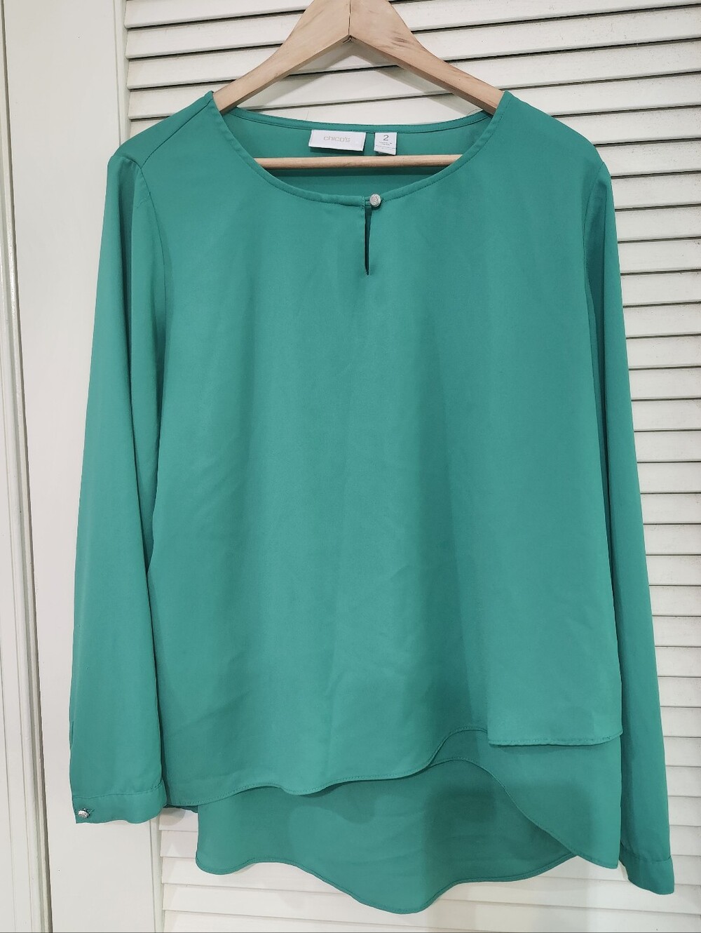 Chico's Teal Layered-Front Long-Sleeve Blouse